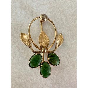 D'abros 12kt gold filled semiprecious green jasper gemstones floral brooch pin